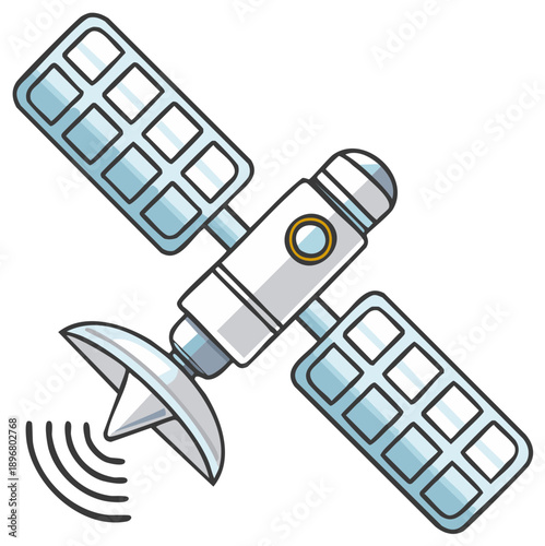 Modern communication satellite vector illustration transmitting signals from space