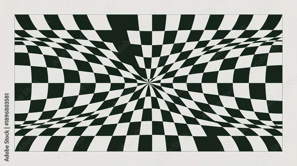Obraz premium Pattern optical illusion with black and white squares creating a distorted perspective effect and depth perception challenge