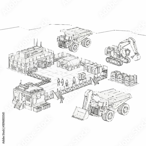 Industrial Mining Operation With Heavy Machinery And Buildings.