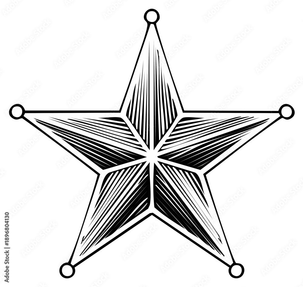 Obraz premium Stylized Five Pointed Star Shape with Radial Pattern and Rivets on Corners: Vector Art
