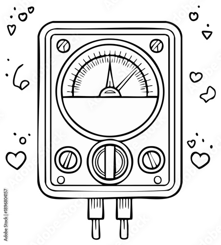 Cute cartoon love meter illustration a voltmeter measuring feelings with hearts