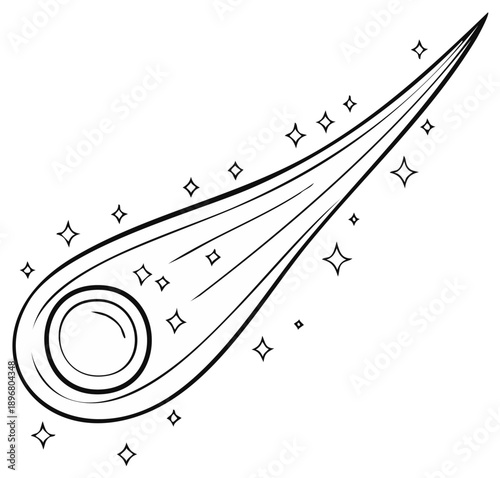 Shooting Star Linear Drawing with Glowing Sparks, Comet Trail Illustration