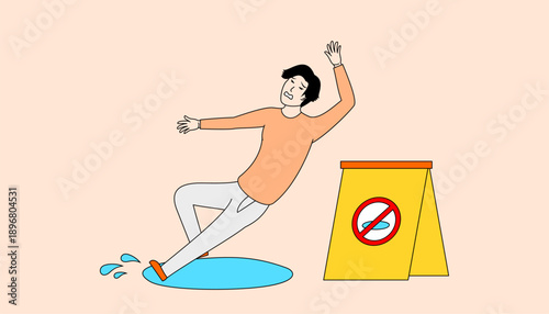 Man is falling into puddle