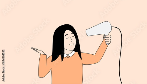 girl is holding a hair dryer and smiling
