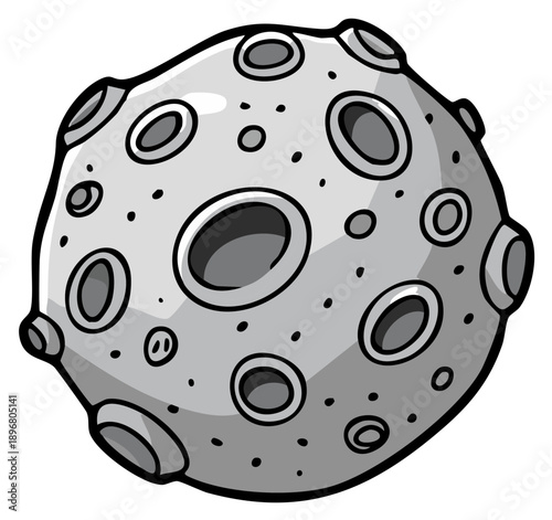 Cartoon asteroid with craters and pockmarks in gray tones for space exploration themes