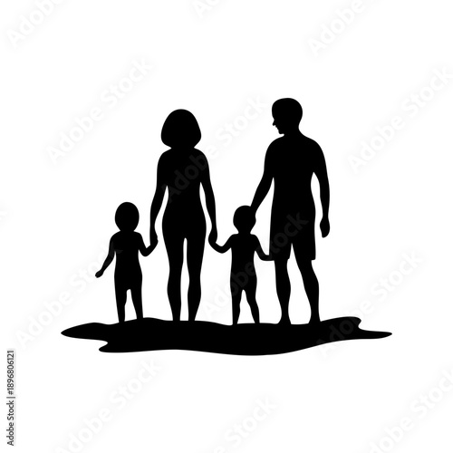 family of four standing together holding hands in silhouette