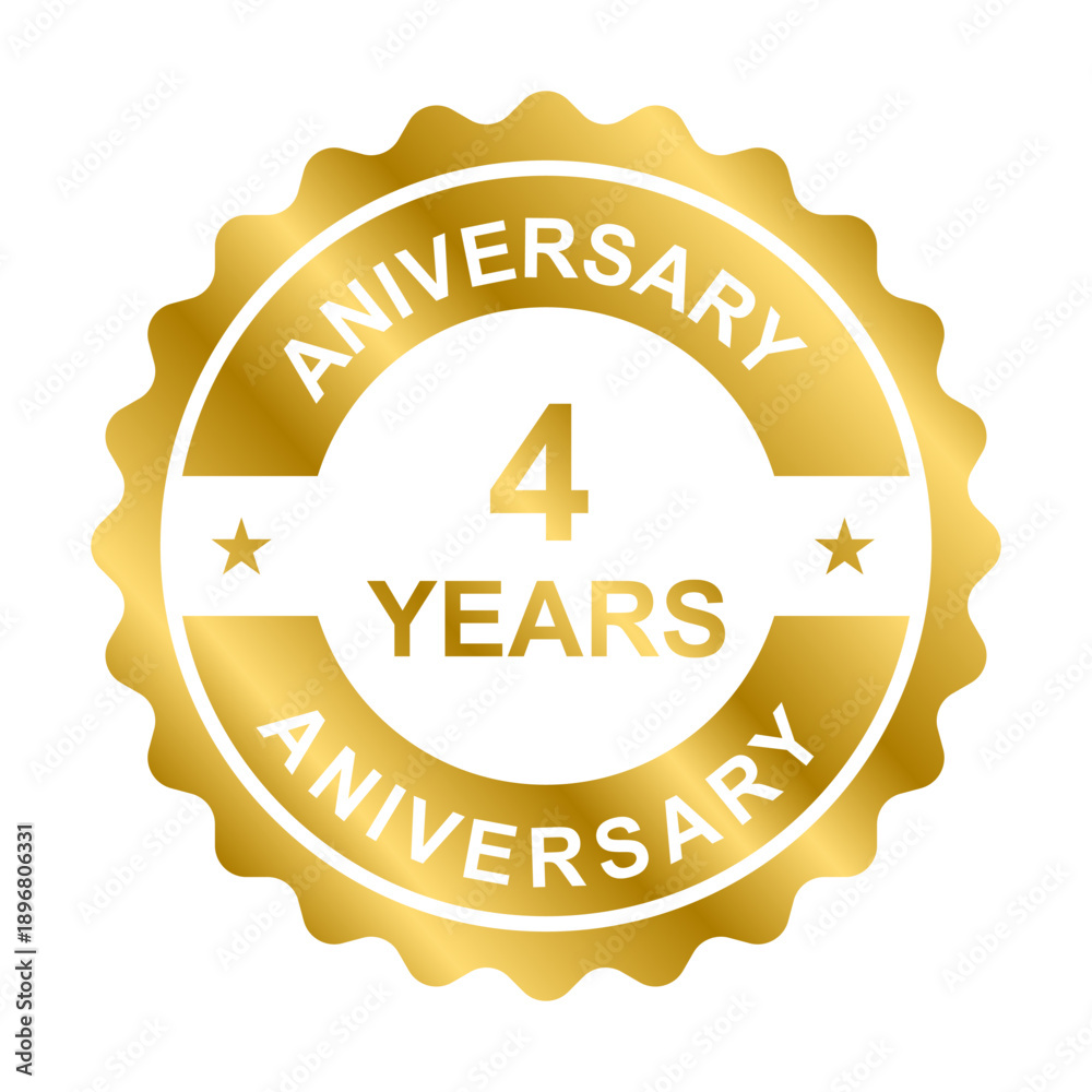 Fototapeta premium 4 years anniversary gold icon vector for graphic design, logo, website, social media, mobile app, UI illustration