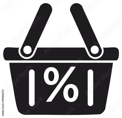 Shopping basket icon with one percent symbol for discount or sales promotion