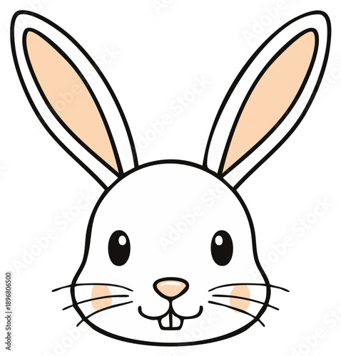 Cartoon Cute Easter Bunny with Big Ears and Buck Teeth Smiling with Joy, Cartoon Rabbit Face