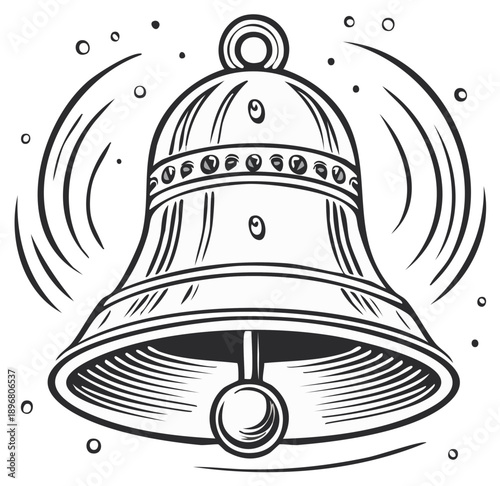 Ringing Bell Illustration: Sound Waves, Vintage Line Art, Call To Action Icon
