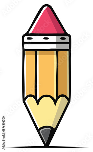 Cartoon pencil illustration with eraser and pointed tip, educational or creative concept.