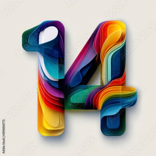 Colorful Abstract Design Featuring The Number Fourteen in 3D Layers