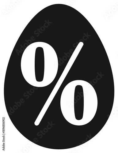 Black egg with percentage sign symbol isolated for spring sale concept or easter discount promotion, shopping or easter decoration