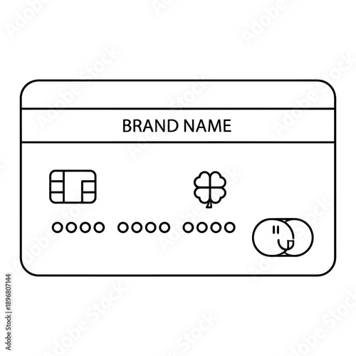 Generic credit card with four leaf clover and smiley face symbols on white background for finance and luck concept