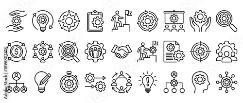 Vector icons set for business, business icons, management, success, achievement, education and innovation, isolated on transparent background, png