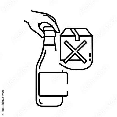 Hand rejecting a marked package while holding a bottle symbolizing refusal or refusal of a product