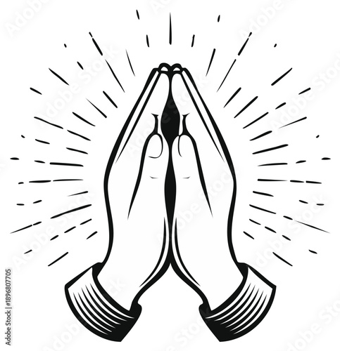 Praying Hands with Light Rays Symbol of Hope and Faith