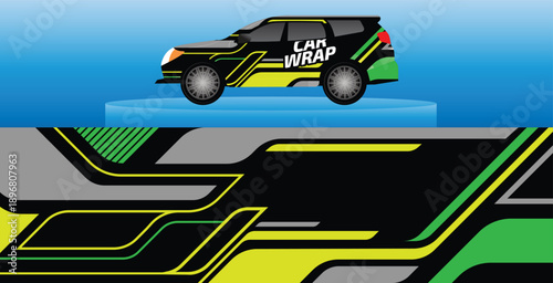  car decal wrap template, abstract car wrap design, racing car livery vector, stripe car 