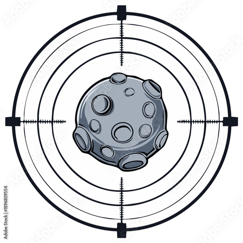 Illustration of asteroid in crosshairs target, space concept