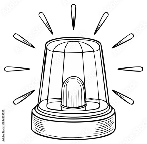 Black and white line art illustration of a flashing emergency warning alarm light signal