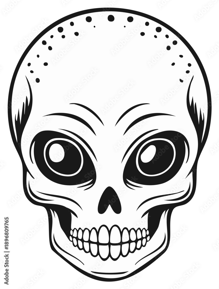 Obraz premium Cartoon skull illustration with large eyes and dots on head vector design