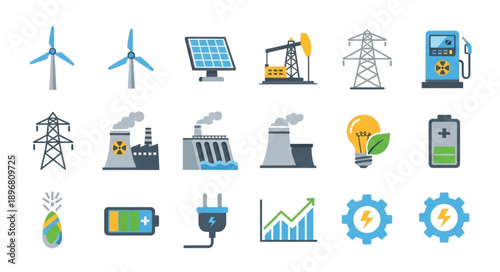 Collection of clean energy and industry icons.