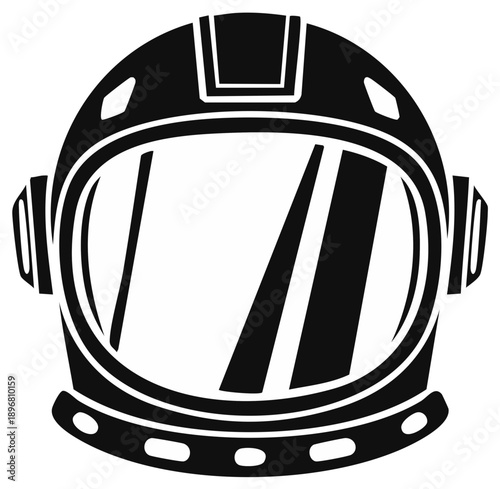Minimalist black silhouette of an astronaut space suit helmet with reflective visor