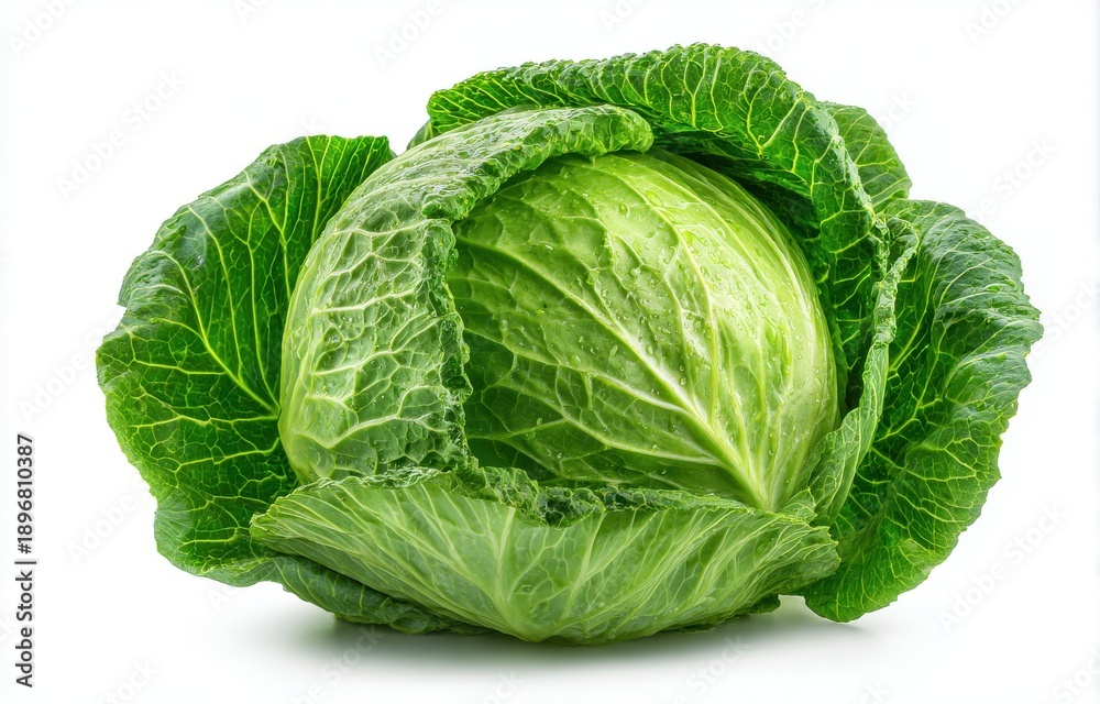 Fototapeta premium Fresh Green Cabbage Close Up Studio Shot Isolated White Background Healthy Food