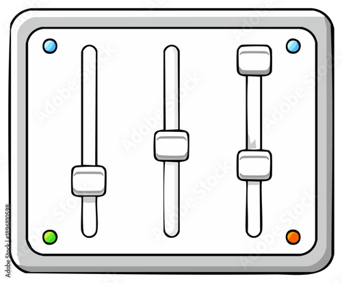 Hand drawn illustration of a mixing console with three adjustable control sliders
