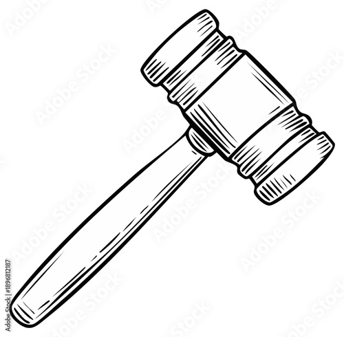 Wooden Gavel Law Symbol Hand Drawn Vector Illustration Judge Verdict Equipment