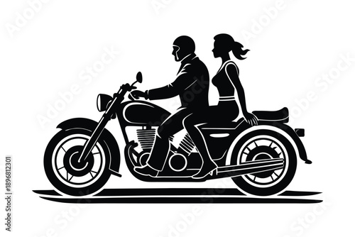 Couple on Motorcycle Silhouette Vector 