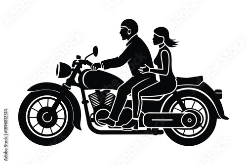 Couple on Motorcycle Silhouette Vector 