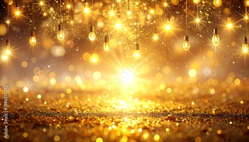Golden Bokeh Lights and Vintage Bulbs - Festive Celebration Background.