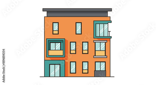 Modern Apartment Building Facade with Geometric Windows