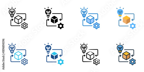 Product Development icons set multiple style collection. Editable stroke 
