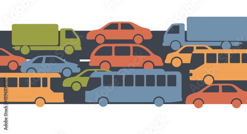 Traffic Jam: Cars, Trucks, and Buses on Road