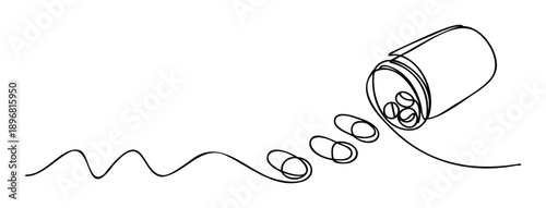 Minimalist single line depiction of a thread spool with a long curving filament, suitable for crafting businesses, educational materials, or decorative displays.