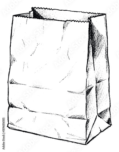 A simple sketch of an open brown paper bag offers a rustic and organic feel, perfect for packaging designs, ecofriendly themes, and various foodrelated projects
