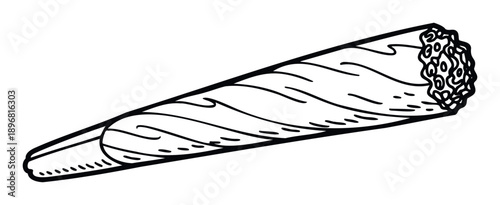 Bold graphic outline drawing of a hand rolled cannabis blunt or cigar, useful for product labels, packaging, or casual lifestyle blog content.