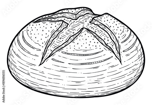 Delicious hand drawn rustic sourdough bread perfect for a bakery menu design or a recipe book cover symbolizing traditional baking and fresh homemade food products