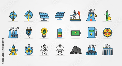 Collection of energy and industry related icons and symbols.