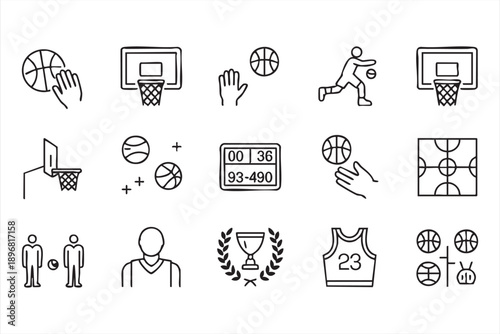 Minimal Basketball Icon Set for Sports Apps and Web Design