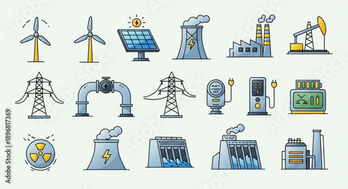 Collection of energy industry icons and symbols.