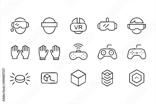 Virtual Reality Outline Icons for Gaming and Metaverse Apps