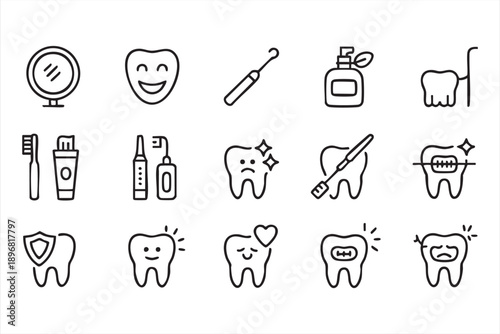 Oral Hygiene Line Icon Collection for Clinics