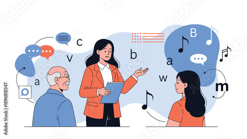 Professional counselor facilitates communication between generations using music and speech therapy for seniors and youth.