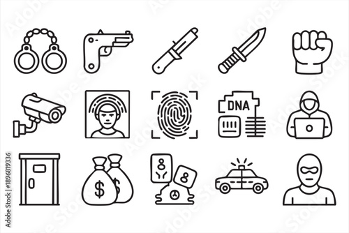 Security Surveillance and Crime Prevention Line Icons