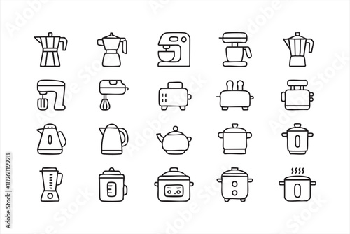 Minimal Coffee and Kitchen Appliance Outline Icons