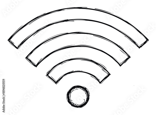 Sketchy grunge style wireless fidelity symbol for digital connectivity and modern communication technology interface designs and user experience applications