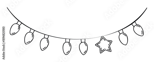 Holiday season string lights doodle drawing featuring a decorative star perfect for festive greeting decorations, party invitations, or winter event announcement graphics